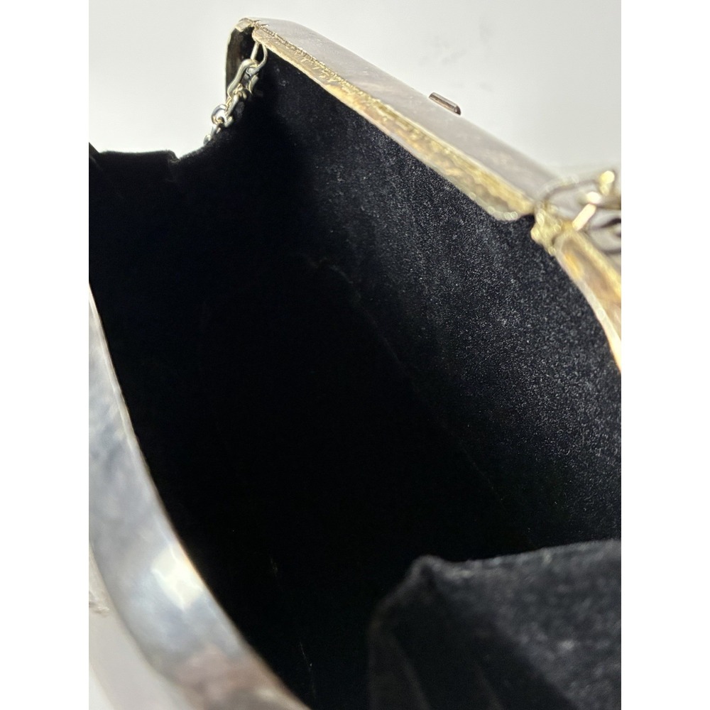 Vintage Mexican Metal Purse w/Art Deco Gem Eyed Panther, Velvet, Chain Strap - Picture 11 of 14